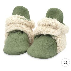 Zutano - Cozie Furry Gripper Baby Bootie - Olive - Sz 12 Mo